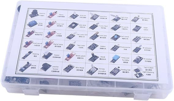 Definitive Sensor Modules Kit for MCU Training with 37 Sensors for Projects and Beginners in PVC Box with Several Modules for Temperature Control, Sound, Light, Infrared, Movement, Electronic
