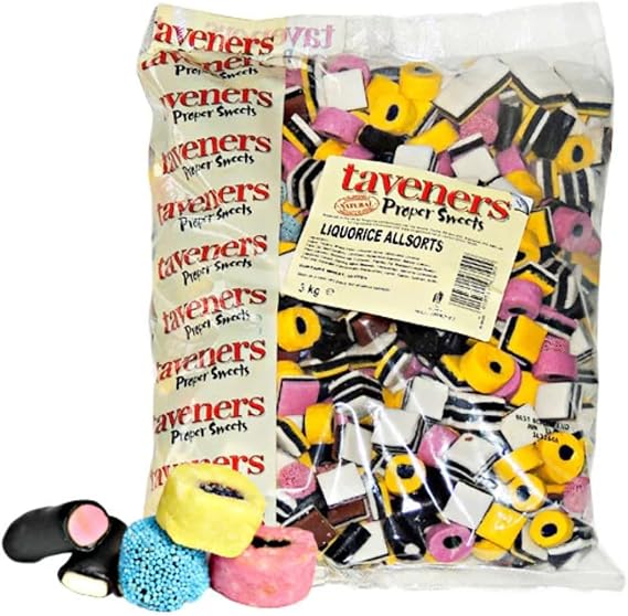 Taveners Liquorice Allsorts - 3kg Bulk Pack | Classic British Sweets | Variety of Shapes & Flavors | Perfect for Sharing, Parties, Candy Buffets