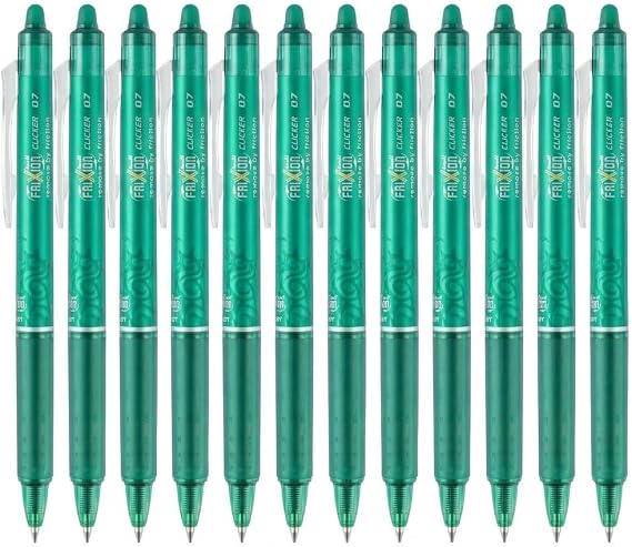 Pilot Frixion Clicker Retractable Erasable Rollerball 0.7 mm Tip - Green, Box of 12