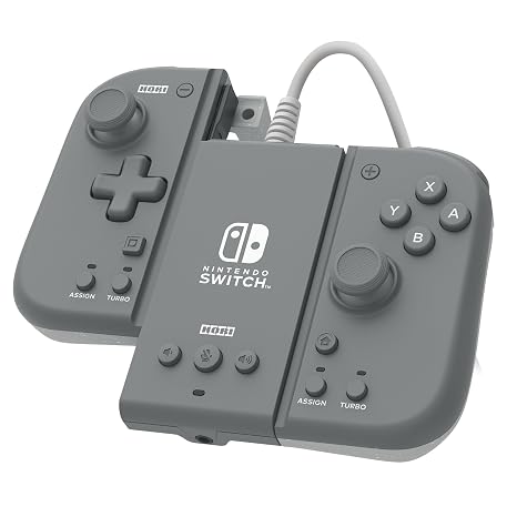 HORI Split Pad Compact Adapter Set (Slate Grey) for Nintendo Switch/OLED - Ergonomic Controller for Portable Handheld Mode in Grey with Wired Adapter - Officially Licensed
