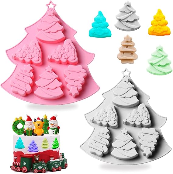BENEKIY 2 Pack Silicone Molds, Christmas Tree Shape, Non-Stick, Reusable, Food Grade, for Chocolate, Jelly, Cake, Soap, 3 Cute Sizes, Dishwasher Safe
