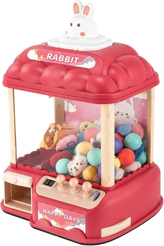 Claw Machine for Kids, Mini Arcade Game with 30 Dolls & 20 Eggs, Red