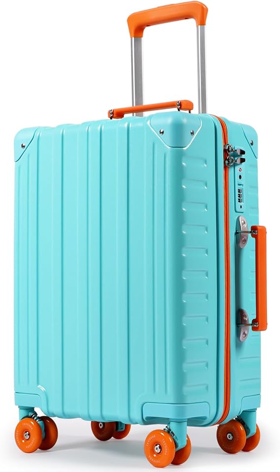 Cabin Suitcase 55x40x20cm Super Lightweight PC Hard Shell Carry on Suitcase with TSA Lock & 4 Spinner Wheels 20inch, Lake Blue