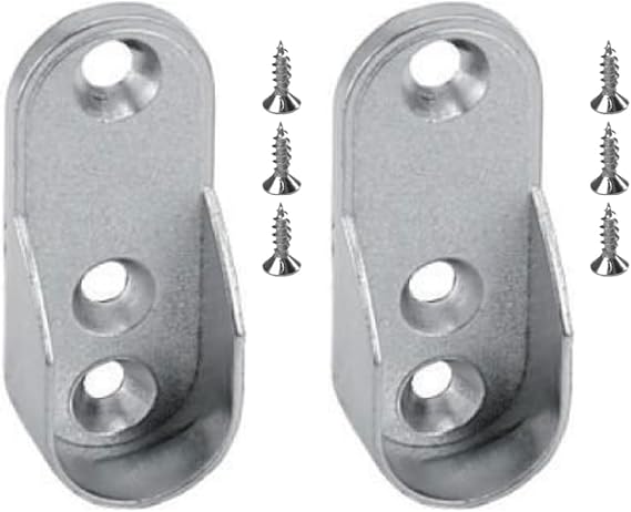 Wardrobe Rail Brackets, 2 Pcs Oval Zinc Alloy Wardrobe Rail End Supports with Screws -3-Hole Design Wardrobe Rails And Fittings (Silver)