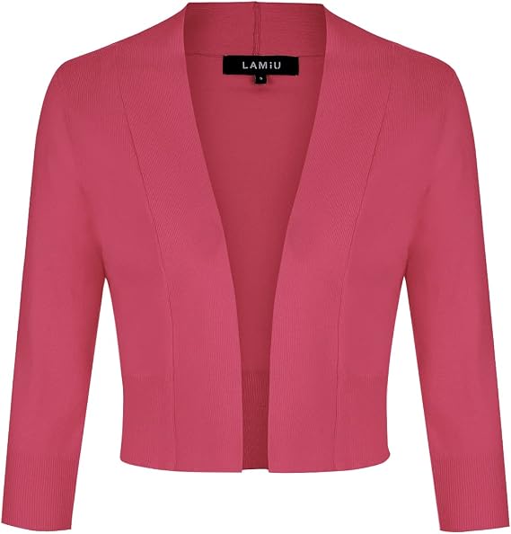 Women's Pink 3/4 Sleeve Cropped Open Front Cardigan