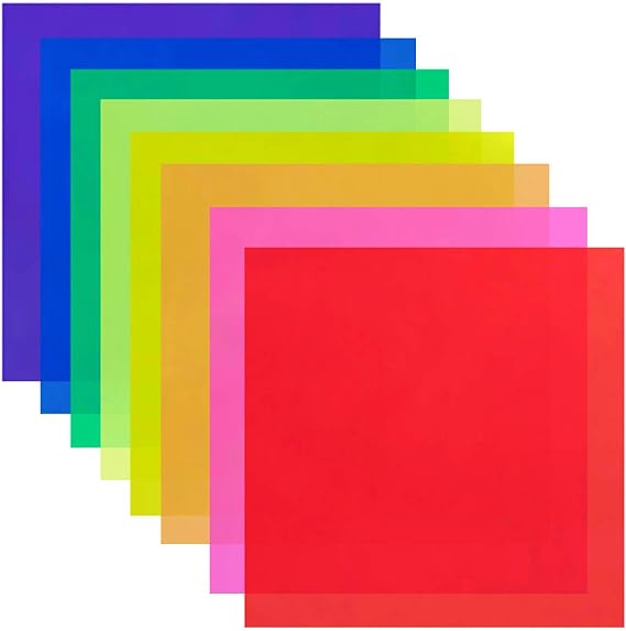 BANLTRE 8 Pieces 12 x 12-Inches Transparent Color Correction Lighting Gel Filter - Colored Gel Light Filter Plastic Sheet