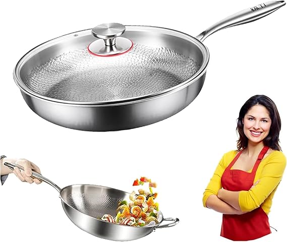 10"/11"/12" Titanium Frying Pan, Titanium Hammered Pan Pro with Lid, Durable Scratch-Resistant Non Stick Nutri for Cooking. (10in)
