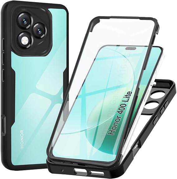 Case for Honor 400 Lite 5G, Transparent 360° Protection Case with Built-in Screen Protector Anti-Shock Silicone Case for Honor 400 Lite, Black