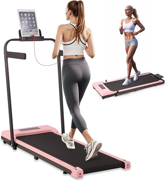 Folding Treadmill Walking Pad, Treadmills with Handle, 3 in 1 Under Desk Treadmill, Running Machine Portable Compact with LED Display, 265LBS Capacity for Home Office