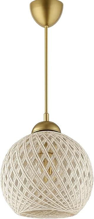 Kırnap Top Handmade Jüt Sarkıt Avize 30 cm | El Yapımı Bohem İp Avize | E27 Duylu Tekli Tavan Lambası | Rustik Hasır Görünümlü Dekoratif Sarkıt Aydınlatma | Eskitme Gold Detay | HMY Design [Enerji Sınıfı A]
