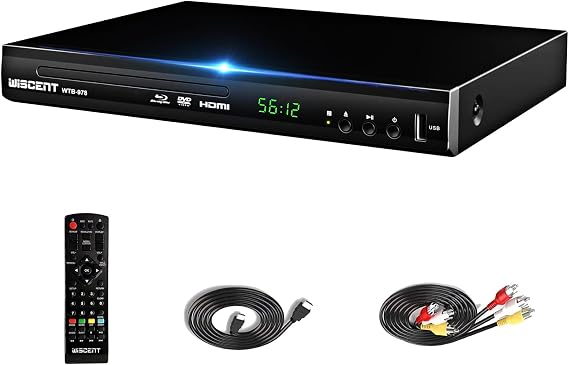 Blu-Ray Player for TV, DVD Players with Coaxial/HDMI/AV/Output, USB Input, All DVDs and Blu-ray Discs in B/2 Region, Compact Full HD, 1080p Blu-ray Player (WTB-978B)