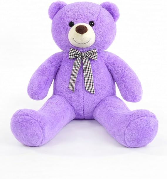 90 cm Rengarenk Papyonlu Peluş Ayıcık -% 100 YERLİ Lila
