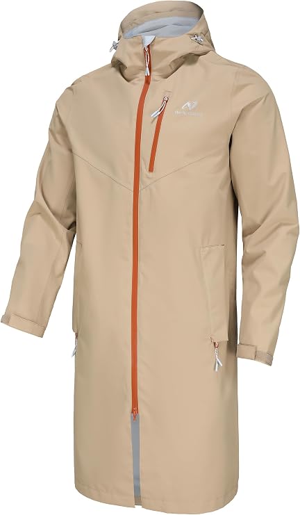 NORDIC OUTLAND Rain Jacket Men,Waterproof Breathable Long Raincoat with Hood Mesh Lining,Windbreaker for outdoor activities