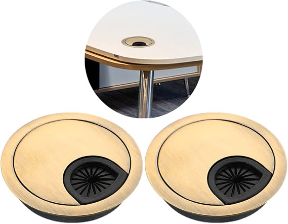 2Pcs 8cm Desk Cable Grommets Bronze Finished Antique Zinc Alloy Desk Table Grommet Cable Cord Hole Cover Organizers for Home and Office
