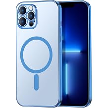 bause iPhone 12 Pro Max uyumlu Renkli Kenarlı, Kamera Korumalı, MagSafe uyumlu Şeffaf Kılıf (Sierra Blue)