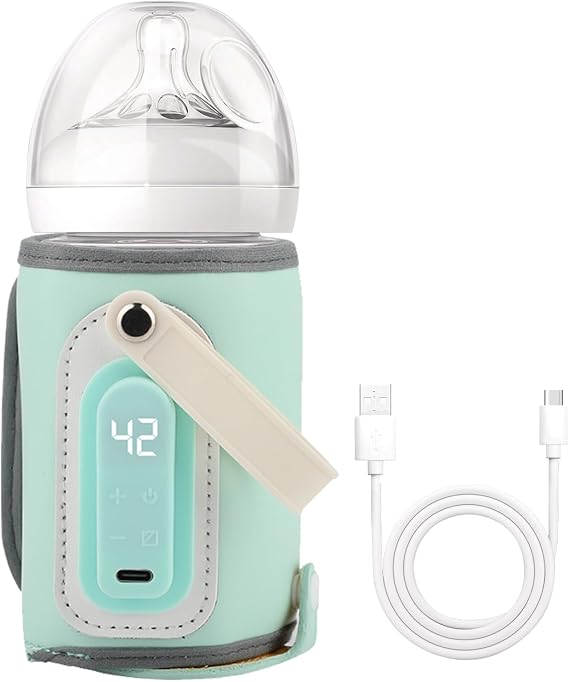 Portable Baby Bottle Warmer Bag with USB Charging & LCD Display | 21W Cordless Electric Milk Warmer for Travel | 5-Gear Adjustable Baby Milk Warmer Compatible with Tommee Tippee/MAM/Lansinoh Bottles