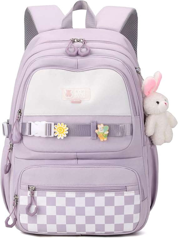 Amythe Girls Backpack, Kids School Bag with Cute Pendant, Purple