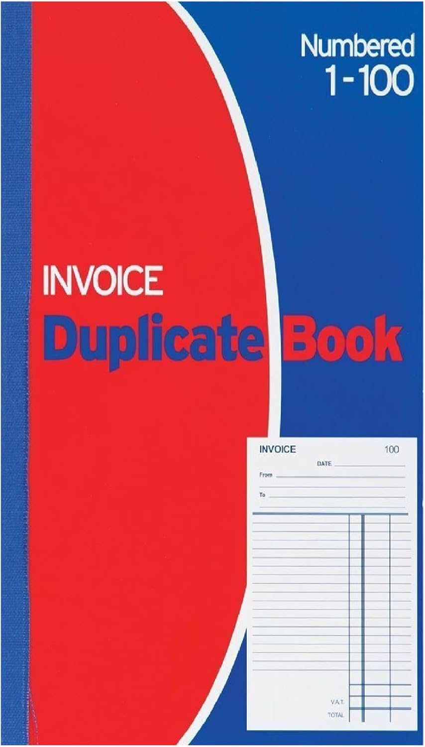 Invoice Duplicate Book - Numbered 1-100 with Index Sheet (210 x 127mm / 8.25 x 5 inches) - Pack of 5 Books