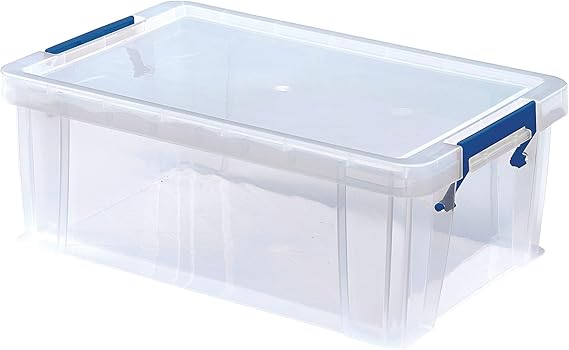 Bankers Box 5X 10L Plastic Storage Boxes with Lids. ProStore Super Strong Stackable Plastic Storage Boxes (14 x 34 x 21.5cm), Made in the UK, Clear