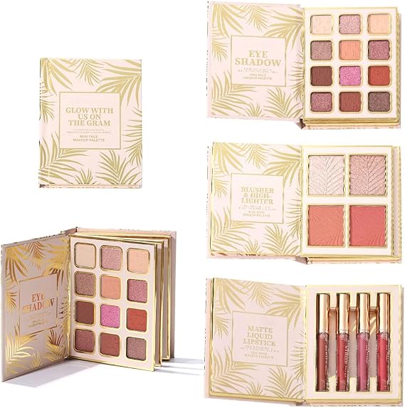 Foldable All in One Makeup Palette,20 Color Book Syles Makeup Palette Set with 12 Color Eyeshadow,4-color Highlighter & Blush and 4 Colors Lipstick,All-in-One Face Highlighter Pallet