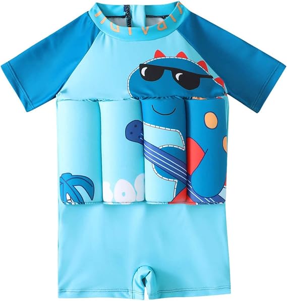 Toddler Kids One Piece Swimsuit with Hat Set UK, Boys Girls Long Sleeve Bathing Suit Baby Cute Printed Swimwear Beach Holiday Swimming Costume Summer Swim Training Vest for 6M-4Y