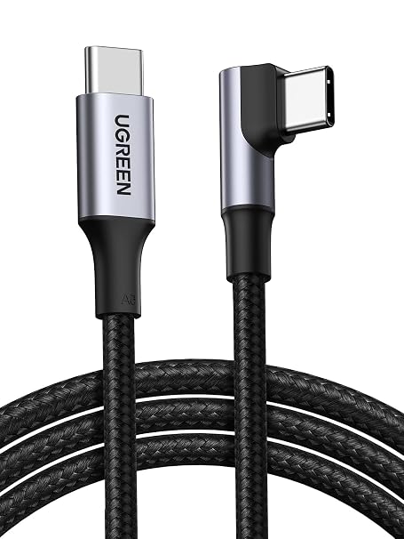 Ugreen Type-C to Type-C 100 W 5A Örgülü 90 Derece Şarj Kablosu 1 Metre