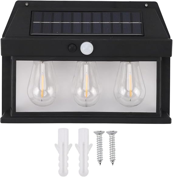 Panter Solar Güneş Enerjili Lamba, Hareket Sensörlü Duvar Lambası, Gün Işığı Filament LED Solar Aplik, 3 Modlu, IP65 Su Geçirmez, Bahçe Balkon Teras Garaj Dış Mekan Aydınlatma (3 Ampul) [Enerji Sınıfı A]
