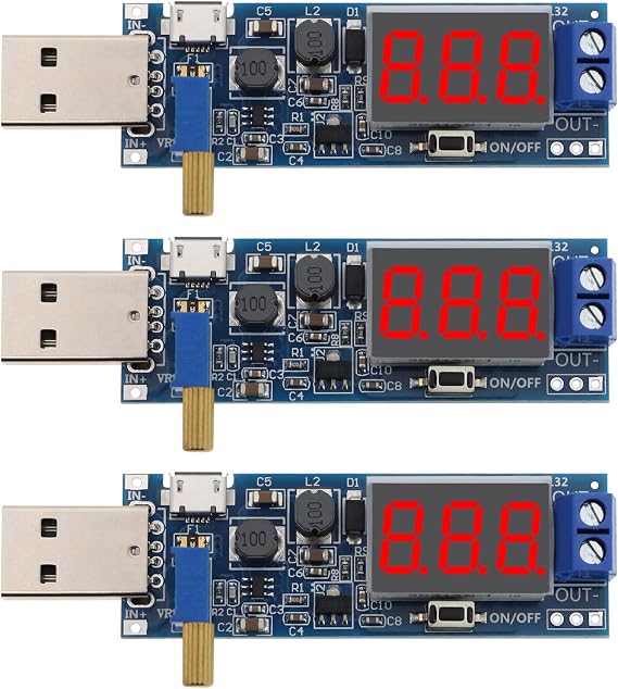 3Pcs USB Input Regulator Board Replacement DC 3.5V-12V to 1.2V-24V Adjustable Output Digital Display Step Up Down Power Module 64x22mm