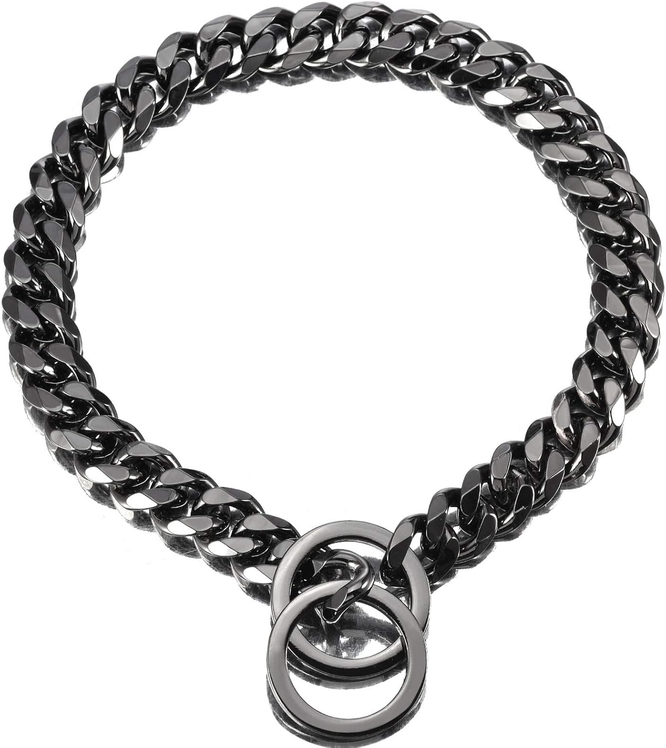 Black Steel Pet Dog Collar Necklace,Heavy Duty Cuban Dog Chain for Large Dogs,Strong Stainless Steel Metal Links Slip Chain Collar