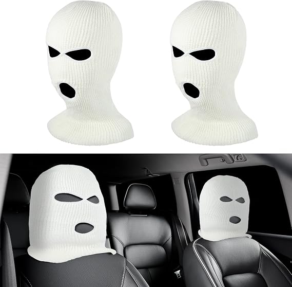 JIEYAO 2Pcs Funny Car Headrest Cover, Personalized Face Mask, Hat for Seat Headcover Spoof Face, Head Rest Protector, Breathable for Most Cars (White)
