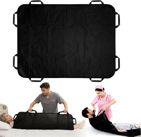 Black Slide Repositioning Sheet with Handles, Positioning Bed Pad