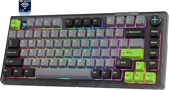 ZIPFORCE Wireless Mechanical Keyboard,81 Keys Hot Swappable Custom Keyboard with Knob,RGB Backlit,2.4GHz/USB-C/BT5.0 Mechanical Gaming Keyboards, PBT Keycaps, 100 Million Keystroke Lifespan