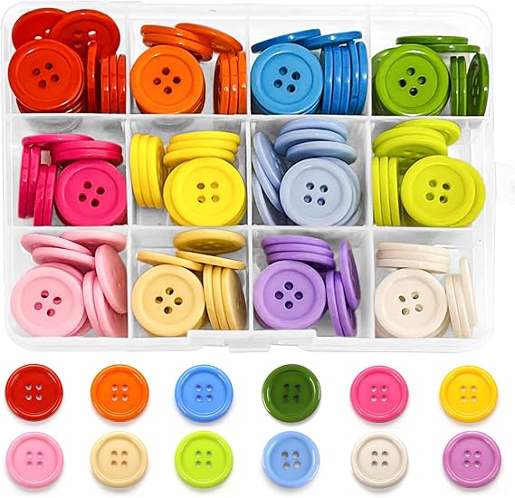 180Pcs Colourful Buttons, 20MM Round Resin Button