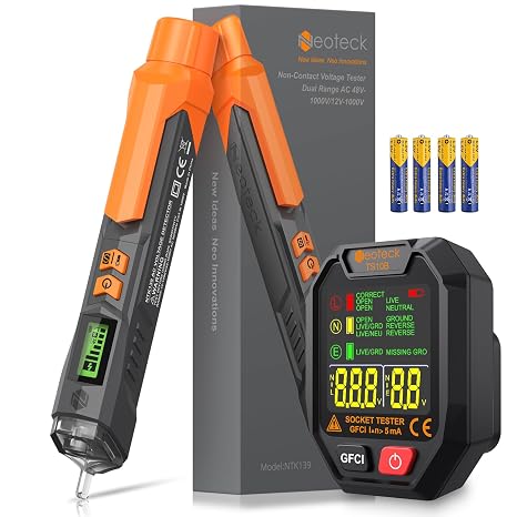 Neoteck Electrical Tester Kit with Non-Contact Voltage Detector 12-1000V/48-1000V AC and GFCI Plug Tester for Home and Electricians