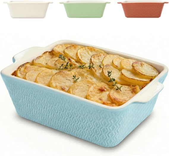 Praknu Small Ceramic Dish – Non-Stick and Anti-Scratch Ceramic Oven Tray – Ceramic Oven Dish with Extra High Rim – Rectangular (Blue)