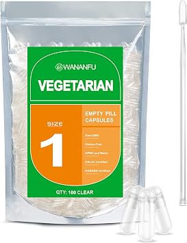 WANANFU Size 1 Empty Capsules Vegetarian 100 Count Bundle with Micro Lab Spoon with Powder Tamper, Compatible with Capsule Filling Machine