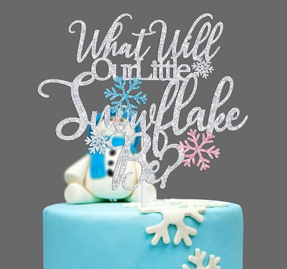 What Will Our Little Snowflake Be Cake Topper, Winter Gender Reveal Cake Decor, He or She, Winter Frozen Christmas Snowflake Theme Baby Shower Gender Reveal Party Decorations Supplies