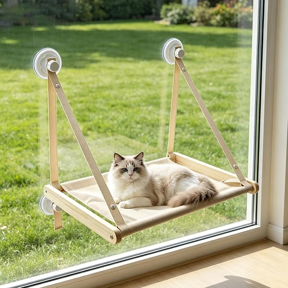 Foldable Cat Window Bed, Cat Hammock with 4 Suction Cups, 52x38cm