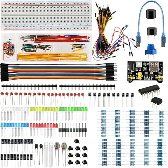 461Pcs Electronics Fun Kit Breadboard Kit with Power Supply Module, Jumper Wires, Precision Potentiometer, Resistor for Arduino UNO, STM32, Raspberry Pi