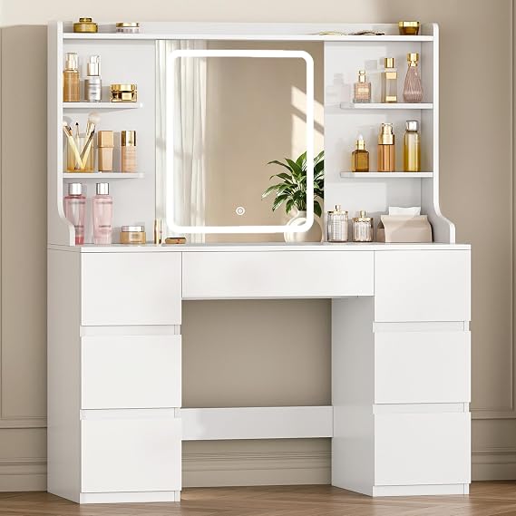 Hzuaneri Dressing Table with Large High Definition Mirror, White