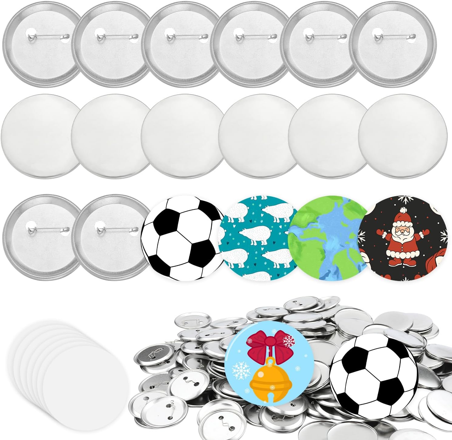 300pcs Button Making Supplies, 58mm2.28 inch Full Metal Blank Buttons Round Badge Pin Button Parts with Transparent Film Button Making Kit for Machining Wearing Buttons and DIY Crafts