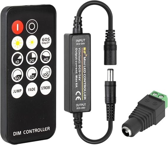 RF Remote Control for Monochrome COB LED Strip, Mini Wireless Remote Dimmer 14 Buttons Brightness Mode Effect Mode for COB 3014 5630 5730 3528 LED Strip DC5-24V 2700K-6500K Dimmer Switch [Energy Class F]