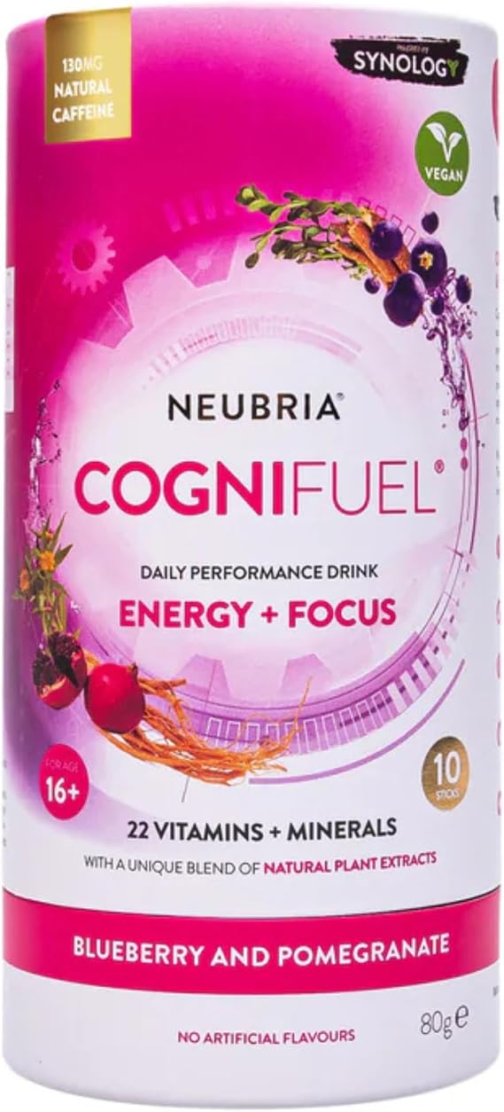 NEUBRIA Cognifuel - 10 Hydration Sachets with Electrolytes, Caffeine, L-Theanine, Choline, L-Tyrosine & Vitamins - Daily Nootropic Drink for Gym & Workout, Cognition, Focus | Blueberry & Pomegranate