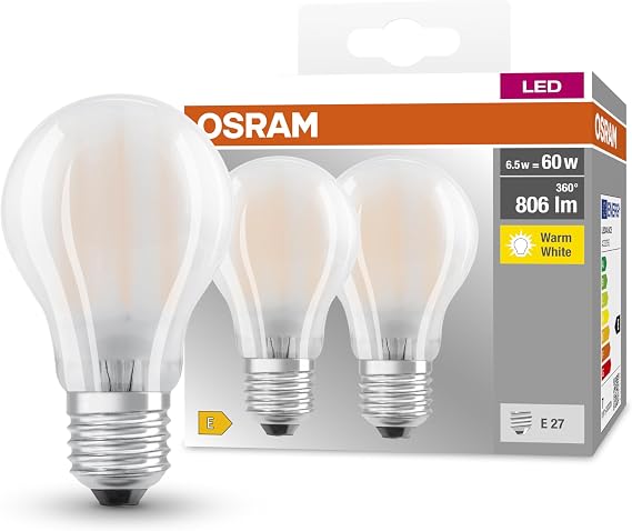 OSRAM 4052899972100 A+ Base Classic A/LED Bulb Classic Bulb Shape with Screw Base Pack of 2 Plastic 7.2 W E27 Warm White 10.8 x 6 x 6 cm