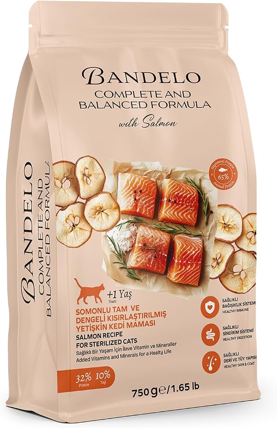 Kısırlaştırılmış Somonlu Yetişkin Kuru Kedi Maması 750 Gram - Vitamin İlaveli Tam ve Dengeli Kilo Kontrolü, Yüksek Hayvansal Protein İçerikli Kuru Mama