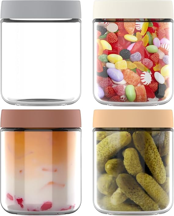 Senders 4 Pack 16 OZ Overnight Oats Jar, 500ml Glass Mason Jars with Lids, Glass Jars for Overnight Oats Salad Jars Fruit Yogurt Pudding Chutney Jam Spice (500ml)