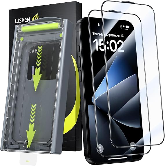 WSKEN for iPhone 15 Pro Screen Protector - [Auto Dust-Remove][Zero Bubble] Anti Reflective Full Coverage HD 9H+ Tempered Glass Military Grade 10X Shatterproof,Anti Fingerprint,Anti Scratch,2 Pack