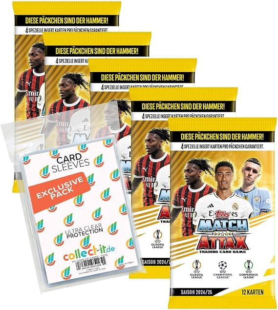 Bundle with Match Attax CL 2024/25 Trading Cards - 5 Boosters + Exclusive Collect-it Cases