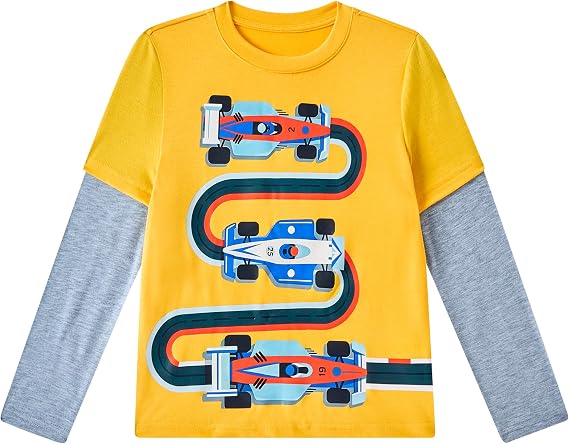 Kids4ever ボーイズ長袖シャツ フェイクレイヤードグラフィックTシャツ 5-12歳