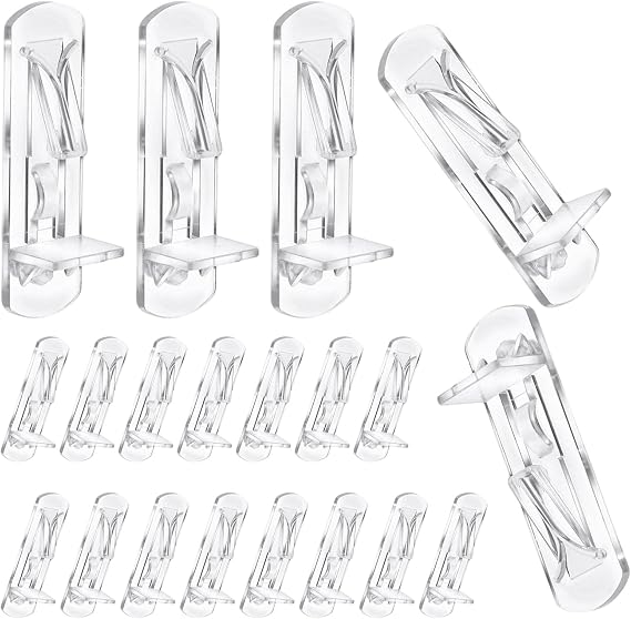 20pcs Plastic Locking Shelf Pins Shelf Support Pegs Fits 5mm Diameter Hole & 20mm Thick Shelves Cabinet Clear Self-Locking Bracket for Kitchen Furniture Book Shelves